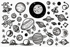 The solar system in the shape of an astronaut tattoo idea