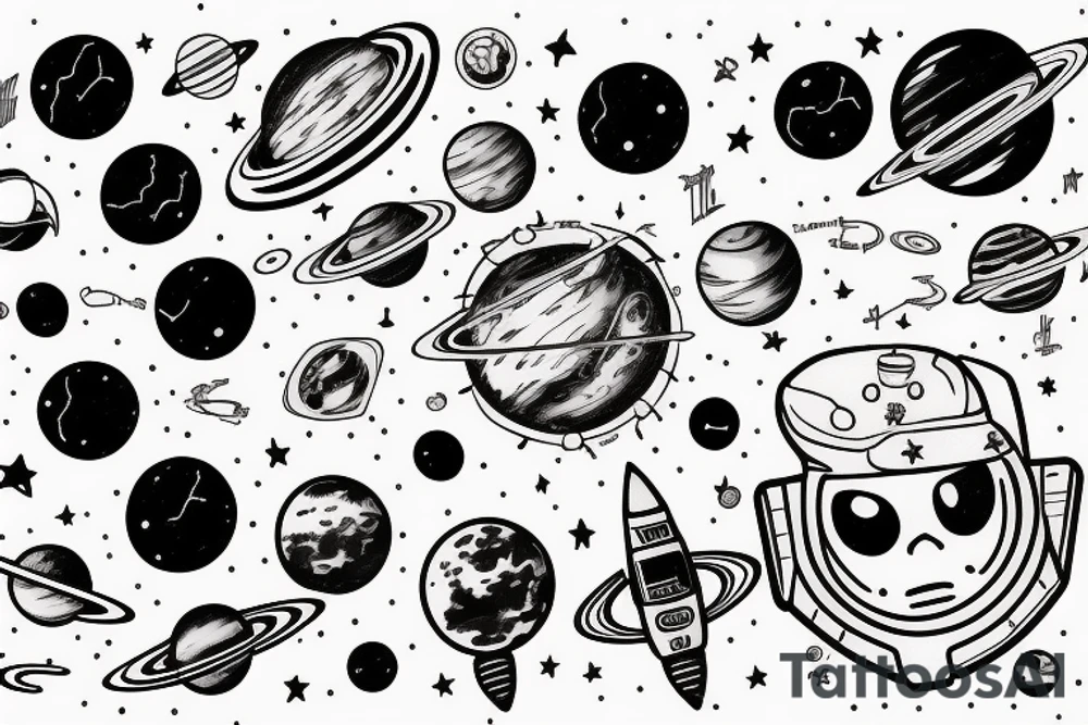 The solar system in the shape of an astronaut tattoo idea