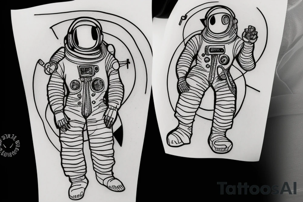 Skeleton in an astronaut suit tattoo idea