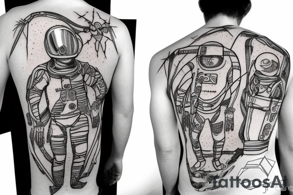 Skeleton in an astronaut suit tattoo idea