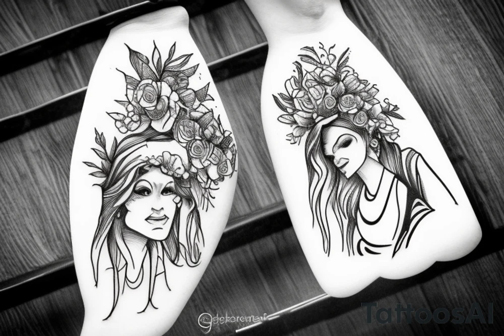a mother and daughter walking up the stairway to heaven tattoo idea