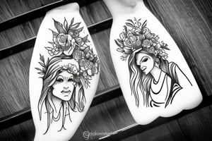 a mother and daughter walking up the stairway to heaven tattoo idea