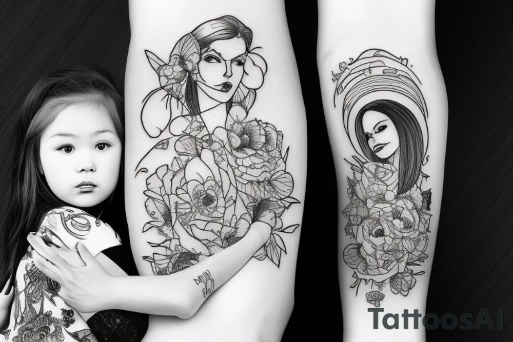 a mother and daughter walking up the stairway to heaven tattoo idea