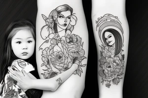 a mother and daughter walking up the stairway to heaven tattoo idea