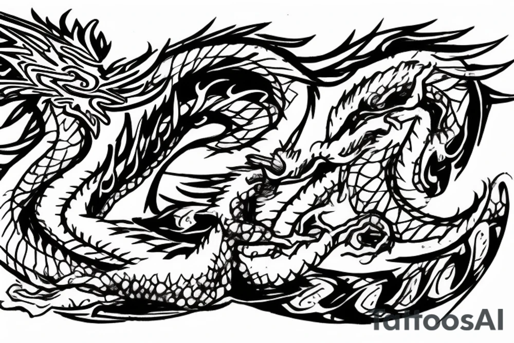 the number 21 around which a dragon develops with an inscription on the body "HUSTLE FOREVER" tattoo idea