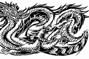 the number 21 around which a dragon develops with an inscription on the body "HUSTLE FOREVER" tattoo idea