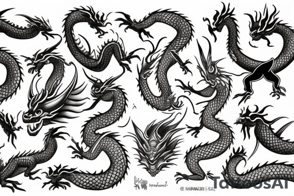 the number 21 around which a dragon develops with an inscription on the body "HUSTLE FOREVER" tattoo idea