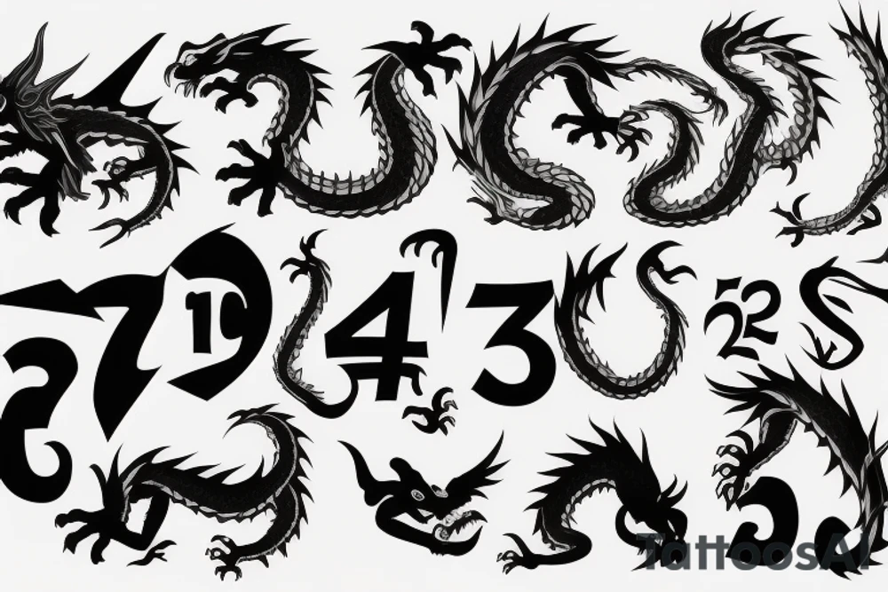 the number "21" around which a dragon develops with an inscription on the body "HUSTLE FOREVER" tattoo idea