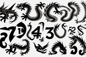 the number "21" around which a dragon develops with an inscription on the body "HUSTLE FOREVER" tattoo idea