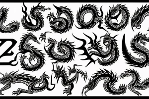 the number "21" around which a dragon develops with an inscription on the body "HUSTLE FOREVER" tattoo idea