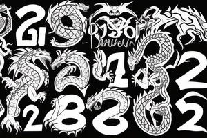 the number "21" around which a dragon develops with an inscription on the body "HUSTLE FOREVER" tattoo idea