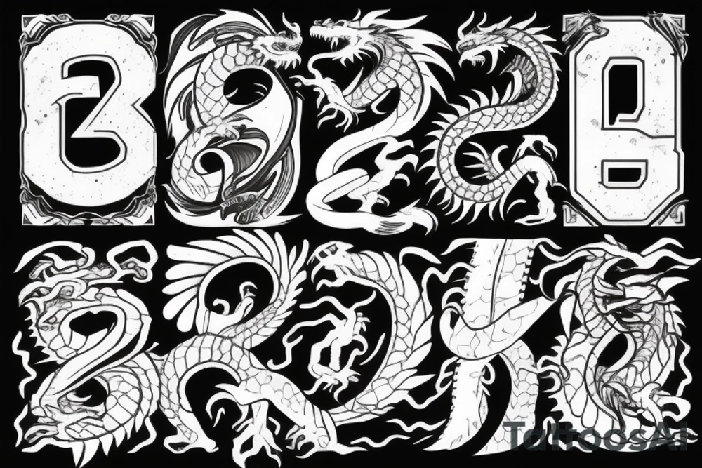Number "21" in the form of a dragon tattoo idea