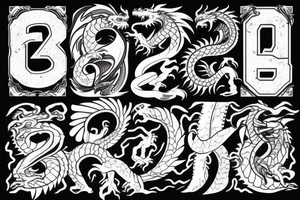 Number "21" in the form of a dragon tattoo idea