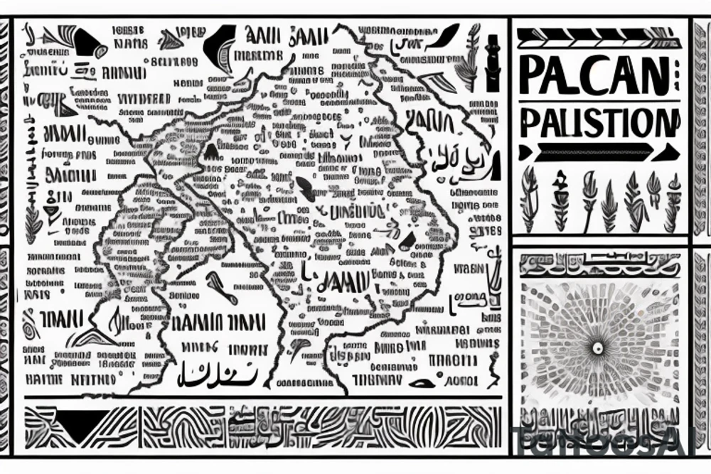Palestine map with faded borders with arabic word written in it tattoo idea