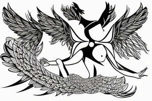 flying female angel with wings in geometrical style tattoo idea