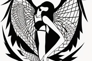 flying female angel with wings in geometrical style tattoo idea