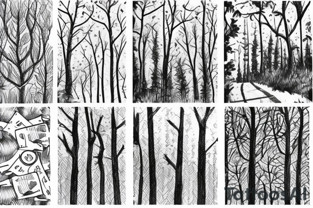road inside of a forest tattoo idea