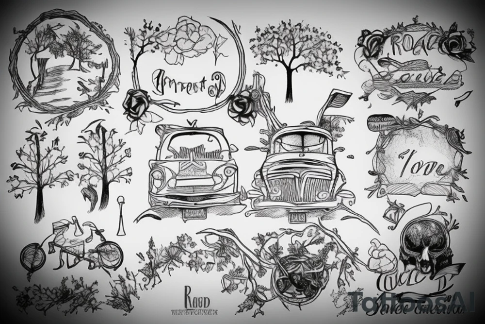 road inside of a forest tattoo idea
