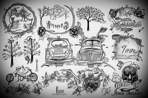 road inside of a forest tattoo idea