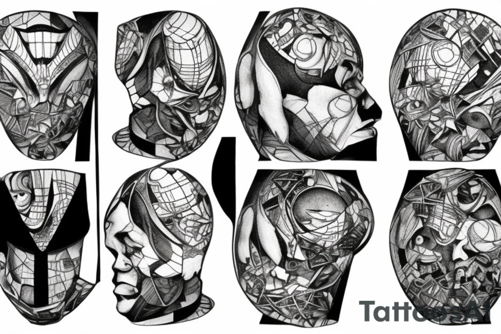 Titan Atlas carrying a world split in half, where the bottom (flat) half of that world is just a mirror of himself tattoo idea