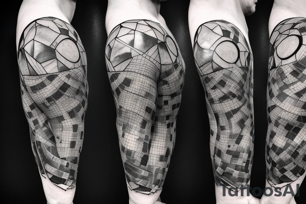 Titan Atlas carrying a world split in half, where the bottom (flat) half of that world is just a mirror of himself tattoo idea