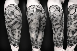 Titan Atlas carrying a world split in half, where the bottom (flat) half of that world is just a mirror of himself tattoo idea