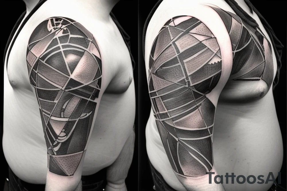 Titan Atlas carrying a world split in half, where the bottom (flat) half of that world is just a mirror of himself tattoo idea