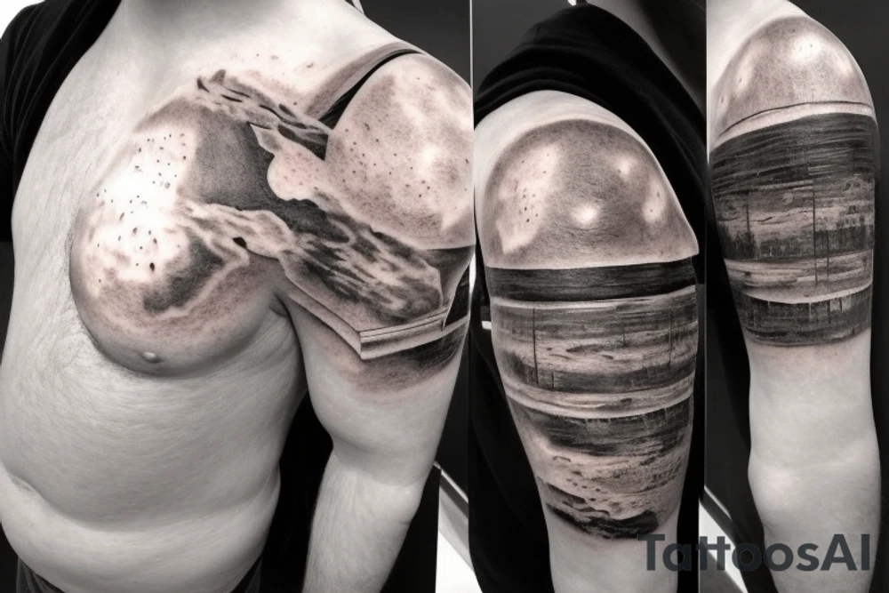 Titan Atlas carrying a world split in half, where the bottom (flat) half of that world is just a mirror of himself. Like a metaphor of the fact that sometimes we might feel we have the world on our shoulder, when we're really only projecting our problems and fears on everything else unconsciously tattoo idea