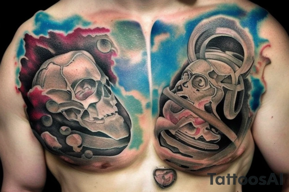 Titan Atlas carrying a world split in half, where the bottom (flat) half of that world is just a mirror of himself. Like a metaphor of the fact that sometimes we might feel we have the world on our shoulder, when we're really only projecting our problems and fears on everything else unconsciously tattoo idea