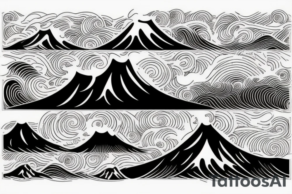 waves of kanagawa with mountains tattoo idea