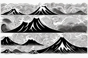 waves of kanagawa with mountains tattoo idea