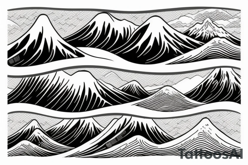waves of kanagawa with mountains tattoo idea
