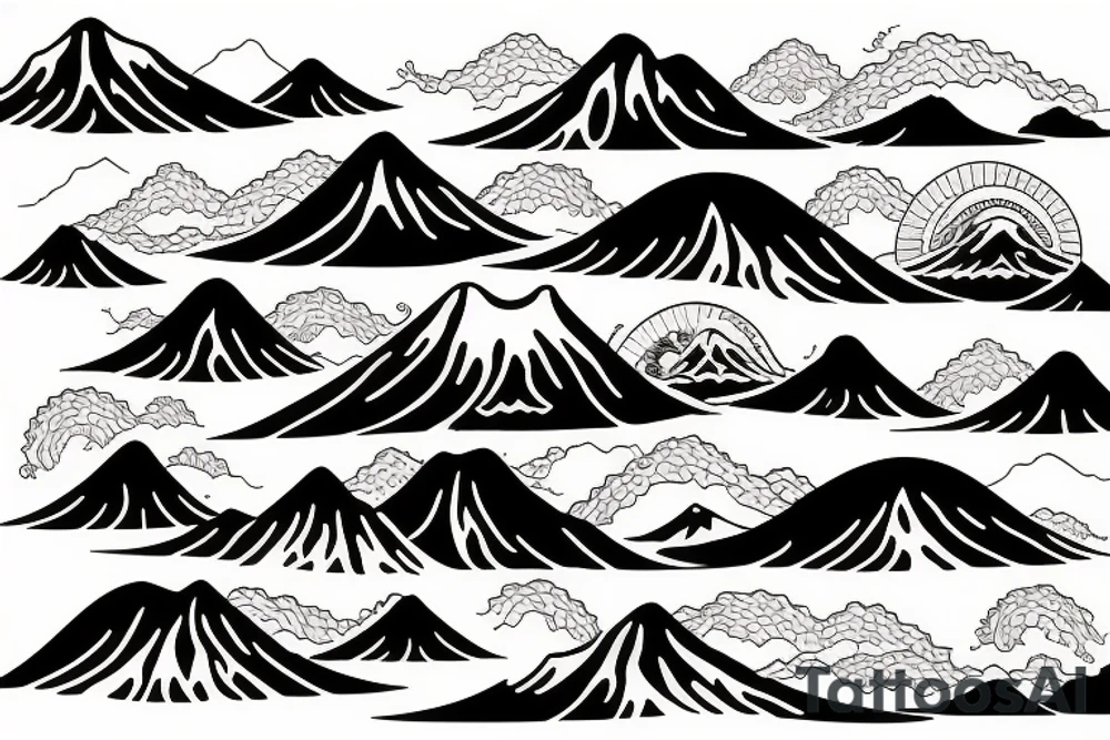 circle tattoo waves of kanagawa with mountains tattoo idea