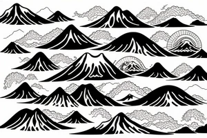 circle tattoo waves of kanagawa with mountains tattoo idea