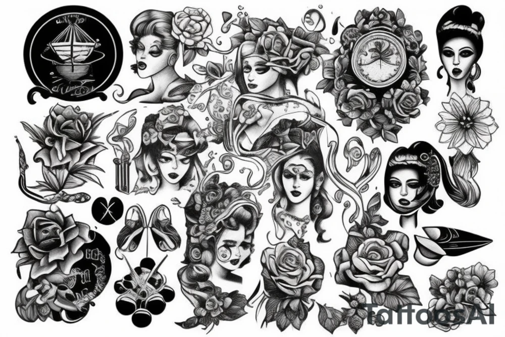 old school tattoo with girls tattoo idea