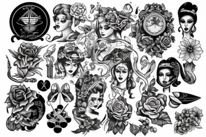 old school tattoo with girls tattoo idea