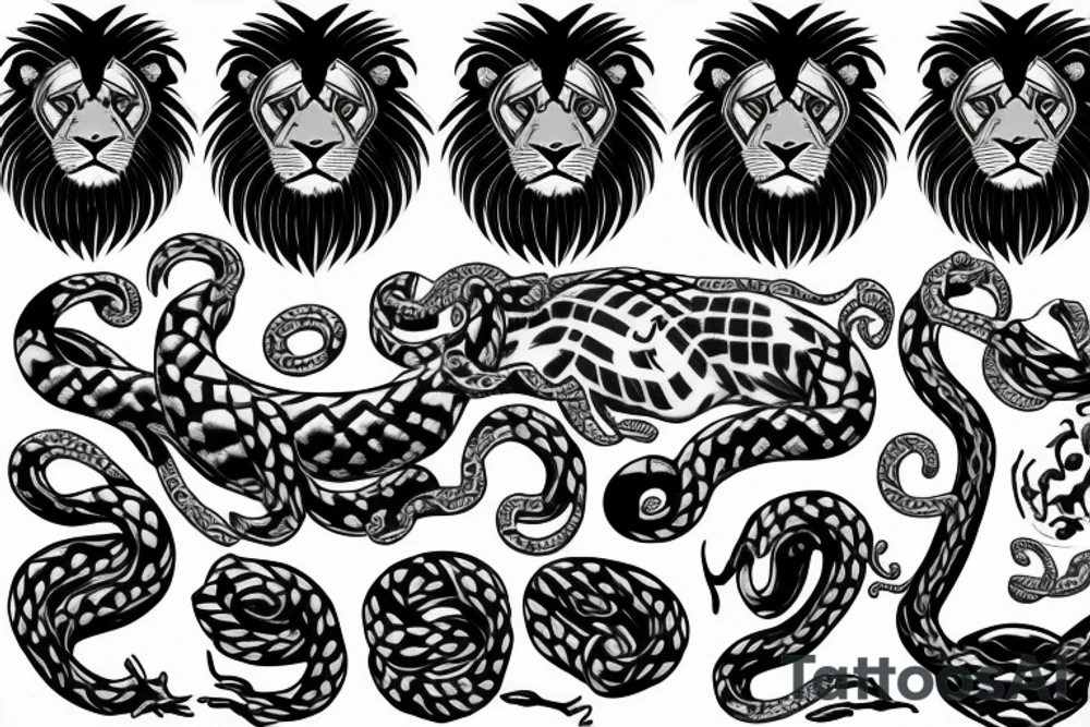 Lion with snakes tattoo idea