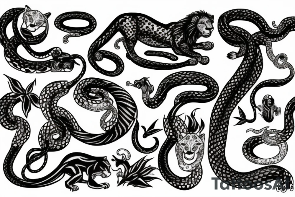 Lion with snakes tattoo idea