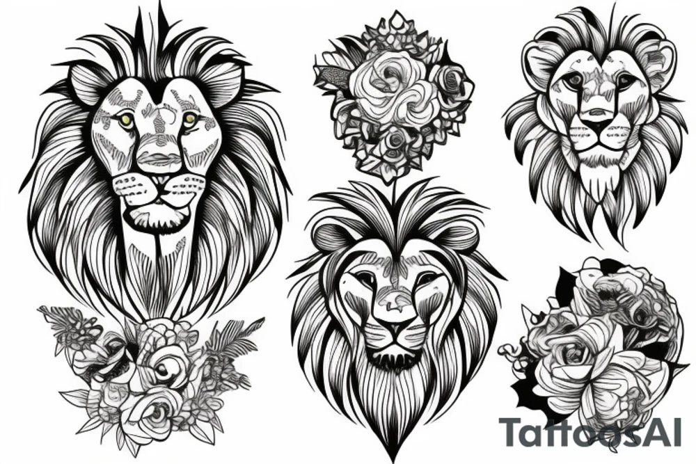 Lion, flowers tattoo idea