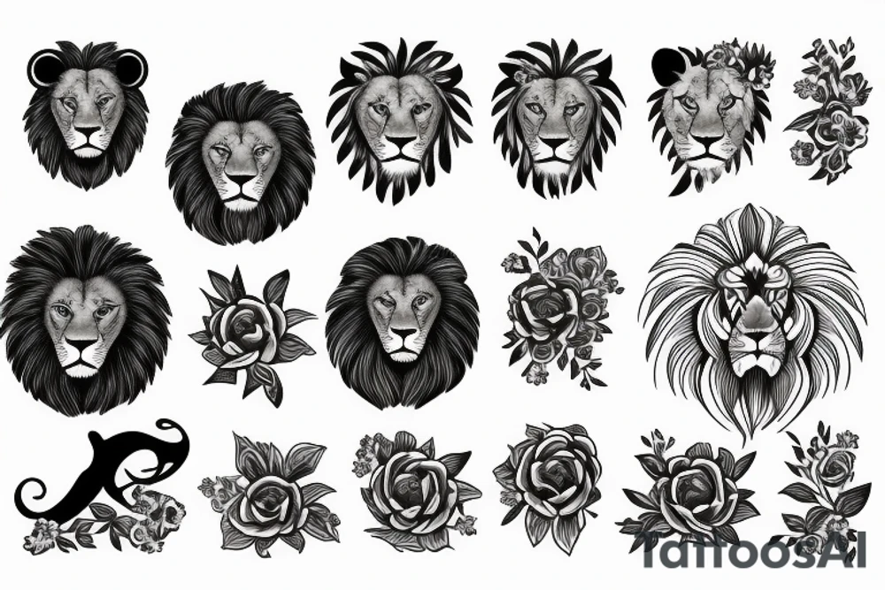 Lion, flowers tattoo idea