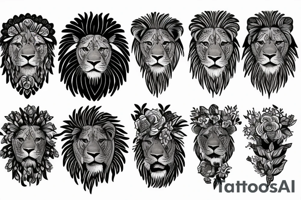 Lion, flowers tattoo idea