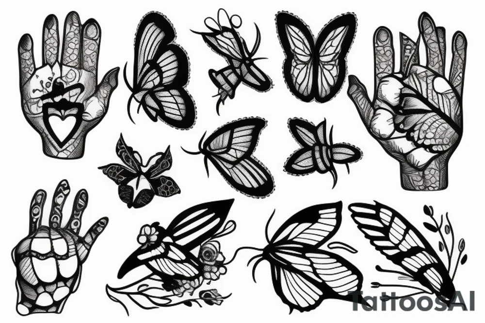 hand with moth tattoo idea