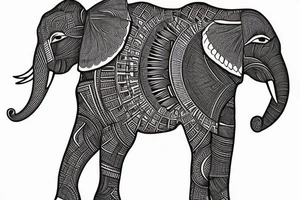 African goddess with geometric art and fractal design, africa map, elephant, rose, 8k, black and white tattoo idea