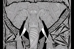 African goddess with geometric art and fractal design, africa map, elephant, rose, 8k, black and white tattoo idea