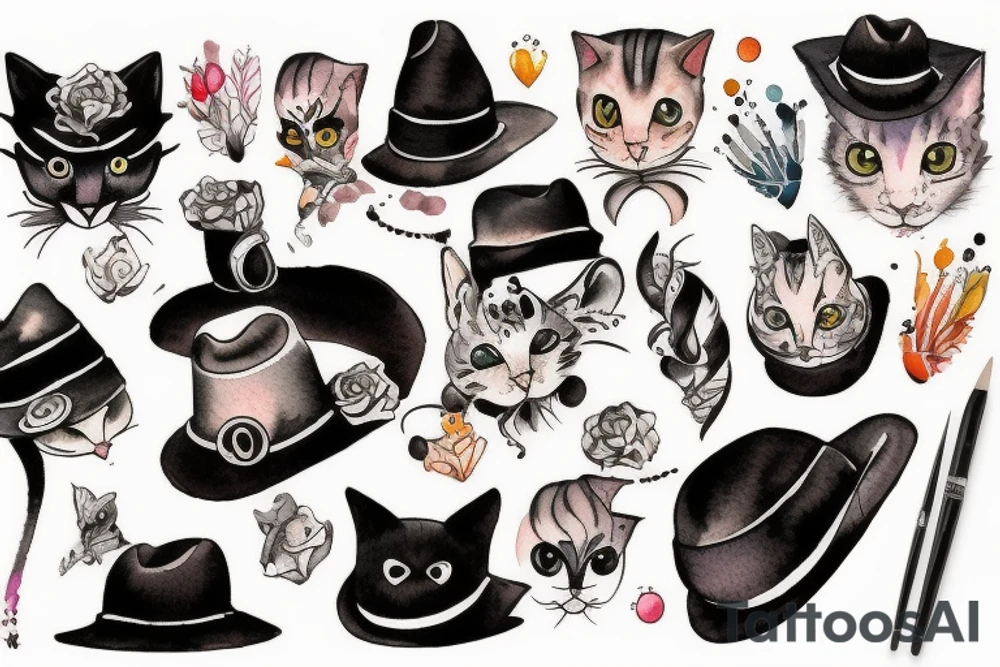 cat with black hat tattoo idea