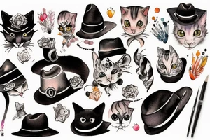 cat with black hat tattoo idea