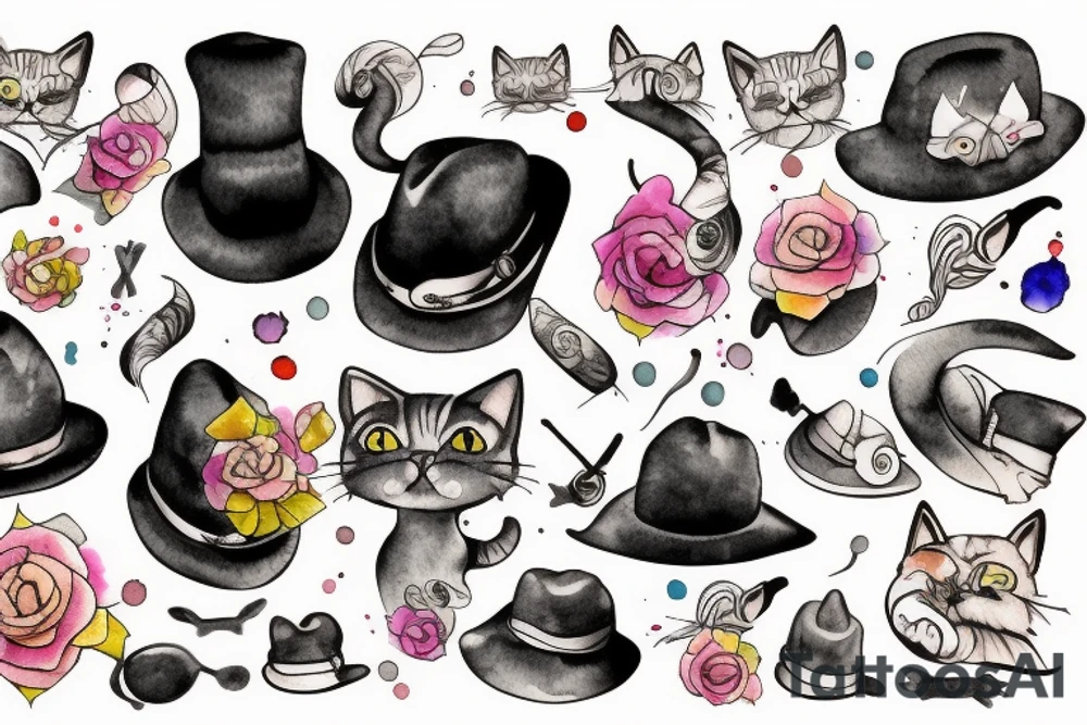 cat with black hat tattoo idea