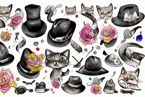 cat with black hat tattoo idea