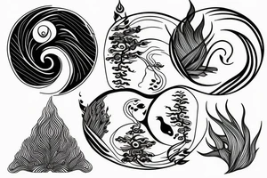 Yin and yang, one side water element, the other side forest/tree element tattoo idea
