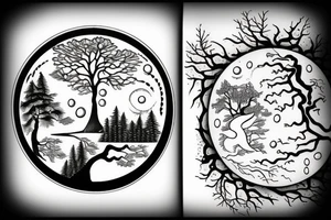 Yin and yang! one side water element, the other side forest/tree element tattoo idea